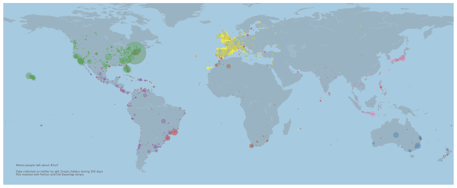 Bubble map with Python and the basemap library